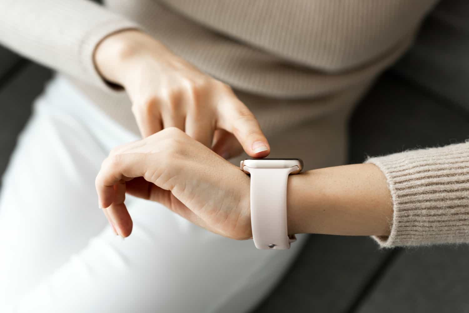 Woman Looking Smartwatch Wearable Technology